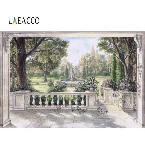 Laeacco Oil Painting Spring Garden Flower Grass Tree Park Scenic Photo Backdrop Photography Background Photocall Photo Studio