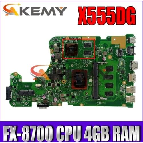 Akemy For Asus X555YI X555D A555D X555Y X555DG notebook mainboard with FX-8700 CPU 4GB RAM X555DG laptop motherboard tested OK