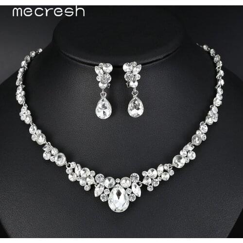 Mecresh Color Rhinestone Bridal Jewelry Sets Classic Teardrop Crystal Wedding Necklace Sets European Party Jewelry MTL516