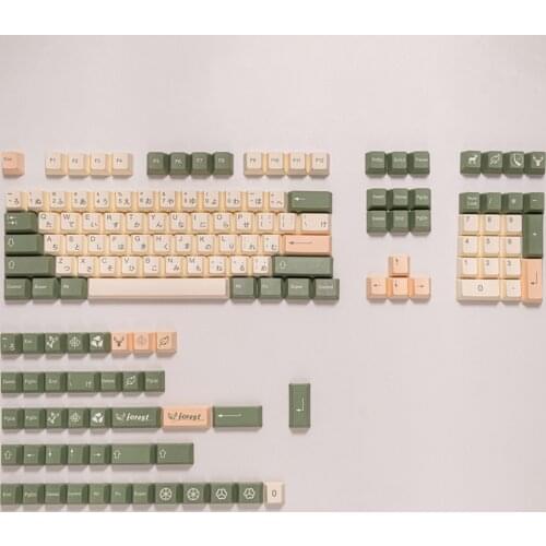 Milk White Green Forest Design Keycap For Cherry Mx Gateron Kailh Switch Mechanical Keyoard Cherry Profile Japanese PBT Key Caps