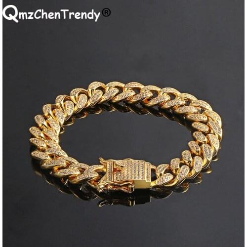 Mens Womens Micro Cubic Zirconia CZ Miami Cuban Chain Bracelets Clasp Lock Hip Hop Bling Men Bangle Rock Jewelry 12MM 7''8''9