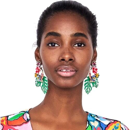 PPG&PGG New arrival Enamel Leaf Earrings For Women Cute Flower Statement Dripping Oil Earring 2018 Hot Sale ZA Jewelry wholesale