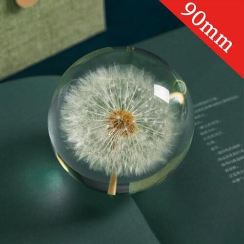Real Dandelion Crystal Glass Resin Lens Ball 90mm Natural Plants Specimen Feng Shui Flowers Christmas Love Gift Home Decor Globe