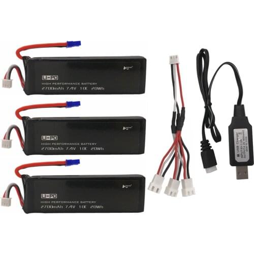 Original Hubsan H501S battery 7.4V 2700mAh 10C For H501S H501C X4 RC Quadcopter Battery with 1 In 3 Cable and USB Charger Set