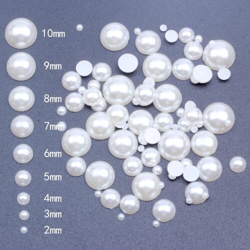 White/Ivory Mixed Sizes 2-10mm 500pcs Half Round imitation Pearl Bead Flat Back Scrapbook Beads For Jewelry Making Craft Pearls