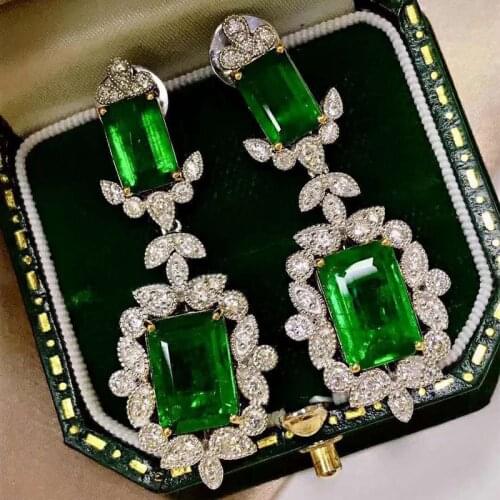 European American Luxury Drop Earrings Inlay Green Stone Vintage Antique Leaves Two Color Jewelry For Women Wedding Anniversary