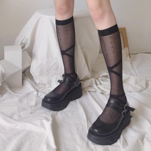 Sexy Lace High Knee Socks Long Socks Women Transparent High Elastic Stockings Lolita Socks for Clubs Party