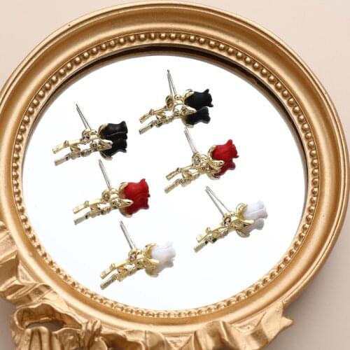 Retro temperament rhinestone white red rose flower bud alloy tremella nail diy earrings jewelry accessories materials