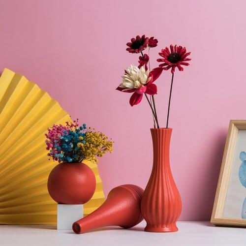 Nordic Red Ceramic Vase Ornaments Club Dining Table Furnishing Accessories Home Livingroom Desktop Figurines Decoration Crafts