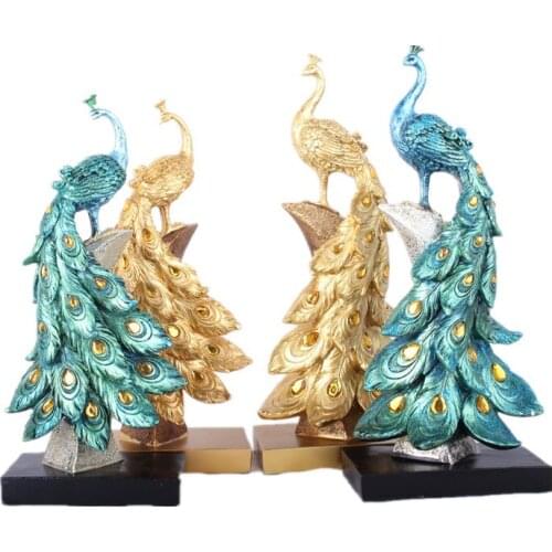 PEACOCK STATUE ANIMAL MINIATURE FIGURINE ART SCULPTURE RESIN ART&CRAFT EUROPEAN HOME DECORATION ACCESSORIES R162