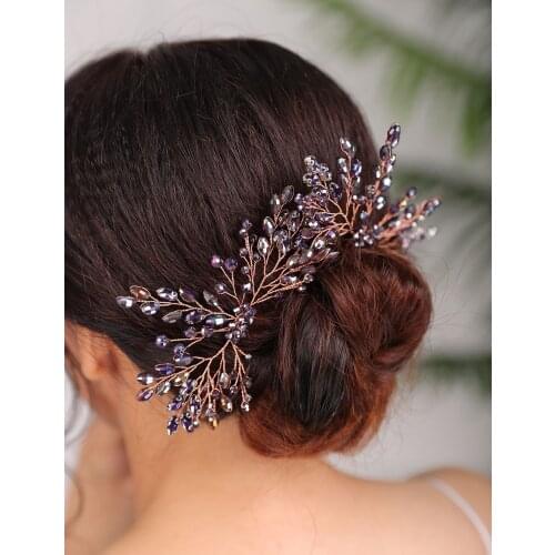 Wedding Hair Accessories Purple Hair pin Crystal Headpiece Vintage bride Headdress for women Bridal Hairstyles Jewellery
