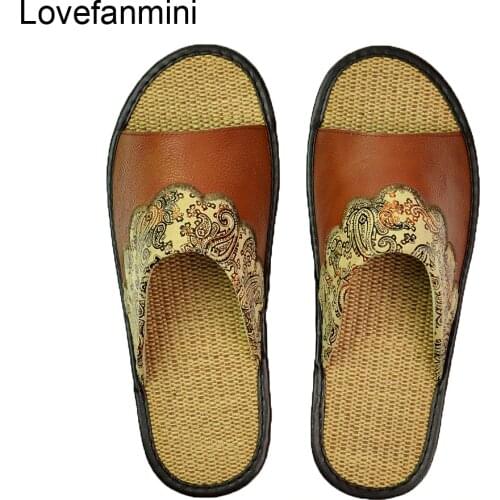 Genuine Cow Leather slippers couple indoor non-slip men women home fashion casual single shoes PVC soft soles spring summer 516