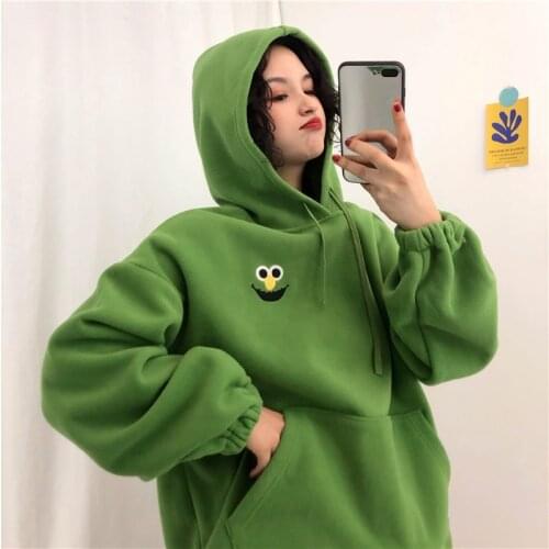 Womens Autumn Hooded Hoodies Sweatshirt Plus Velvet Pockets Oversize Sweatshirts Women Spring Embroidered Cartoon Sweatshirts