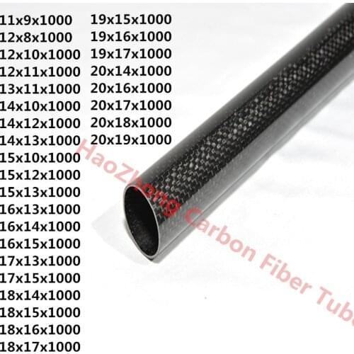 L1000mm OD11mm 12mm 13mm 14mm 15mm 16mm 17mm 18mm 19mm 20mm High Quality 3K Carbon Fiber Fabric Wound Tube Factory Direct Sale