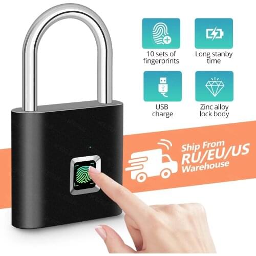 KERUI Keyless USB Charging Fingerprint Lock Smart Padlock door lock 0.1sec Unlock Portable Anti-theft Fingerprint Padlock Zinc