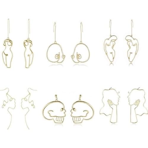Punk Style Gold Silver Body Drop Earrings For Women Retro Abstract Hollow Out Statement Hand Metal Dangle Earring Jewelry Gifts