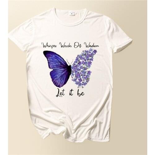 Womens Creative T-Shirts Trendy Sunflower Butterfly Letter Printed Short Sleeve T-Shirt Ladies Summer New Fashion Tee Tops