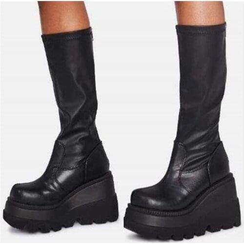 Big Size 35-43 Brand Design Ladies High Platform Boots Fashion Zip High Heels Boots Women 2020 Wedges Shoes Woman