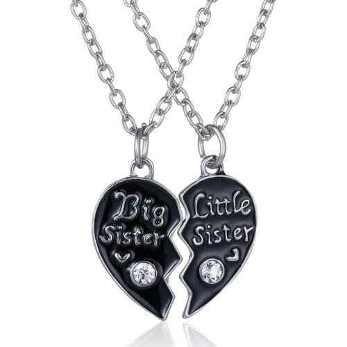 2PC/Set Sisters Broken Heart Pendant Necklace For Women Black Enamel Personality Gifts Charms Splicing Friendship Girl Choker