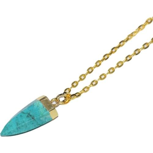 Stone Bullet Pendant Chain Necklace for Women Vintage Delicate Blue turquoises gold point pendant charm necklace femme 2019