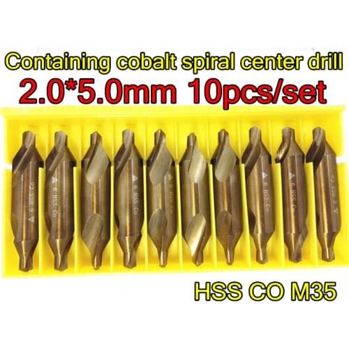 2.0*5.0mm petiole 10pcs/set HSS CO M35 60 degrees Containing cobalt spiral center drill Processing of stainless steel etc