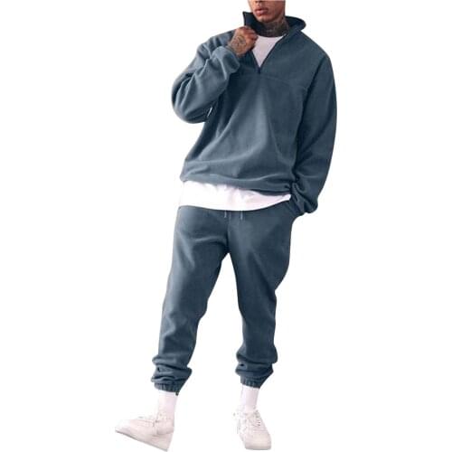 2PC Mens Fashion Solid Color Soft Sweatshirt Set Standing Collar Sweater Casual Sports Home Suit Sweatpant Set Mens Clothing