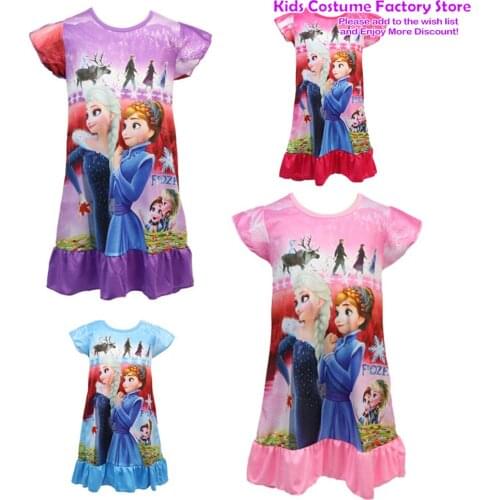 3-9Years Disney Princess Summer Nightdress Children Pajama Clothing Kids Cartoon Frozen Anna Elsa Nightgown Girls Sleepwear Robe