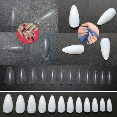 500Pcs/Bag Acrylic Fake Nail Tips Manicure Natural/Clear Nail Art Fingernail Shape Almond Safe Harmless False Nail Polish 12Size