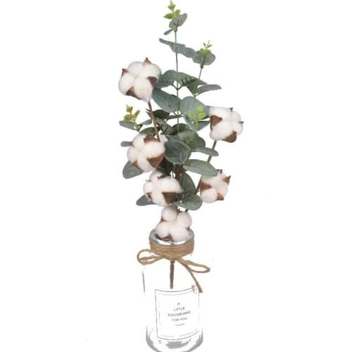 6Balls per Naturally Dried Cotton Stems Artificial Eucalyptus Leaf Plants dried Flower Fake Cotton Flower Home wedding Decor