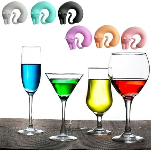 6 Pcs Of New Silicone Wine Glass Marking Creative Lazy Cat Silicone Wine Glass Identifier Label
