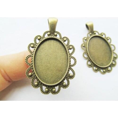 6pcs Antique Bronze Oval Flower Base Setting Tray Bezel Pendant Charm/Finding,Fit 18mmx25mm Cabochon/Picture/Cameo
