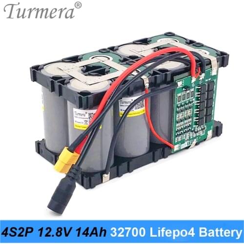 Turmera 32700 Lifepo4 Battery Pack 4S2P 12.8V 14Ah with 4S 40A Balanced BMS for Electric Boat and Uninterrupted Power Supply 12V