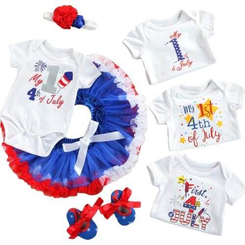 FOCUSNORM Independence Day 4pcs Infant Baby Girls Clothes Sets 0-24M Letter Printed Romper Lace Tutu Skirts Headband Shoes