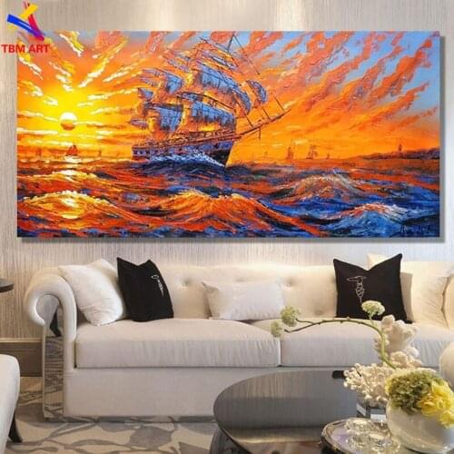 Large Sailing Picture Hand painted Modern Abstract Oil Painting on Canvas for Living Room Wall Art Home Decoration Gift SL060