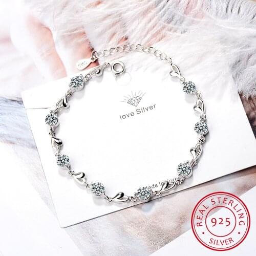 Silver 925 Jewelry Bracelets For Women Aquamarine 925 Sterling Silver Heart Charm Bracelets Party Anniversary Jewelry