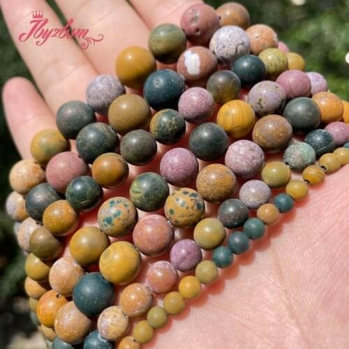 Natural Ocean Jaspers Frost Matte Round Beads Loose Stone Beads For DIY Necklace Bracelets Jewelry Making Strand 15" 4/6/8/10MM