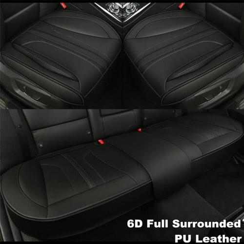 3Pcs Front Rear Seat Car Cover Seat Protector Cushion Black Universal PU Leather Deluxe Black Interior accessories