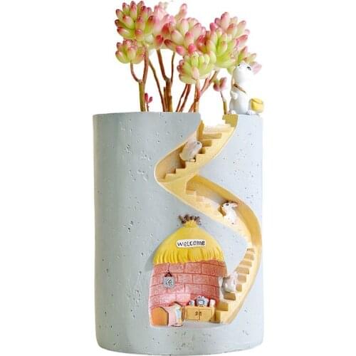 Creative Animal Resin Flowerpot Succulents Planter Water Planting Container Rabbit Hedgehog Decorative Pot Desktop Ornament