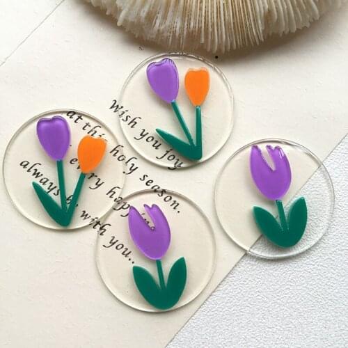 Summer style 30pcs/lot 40mm Tulip flowers core geoemtry rounds shape acrylic flatback beads without holes diy jewelry accessory