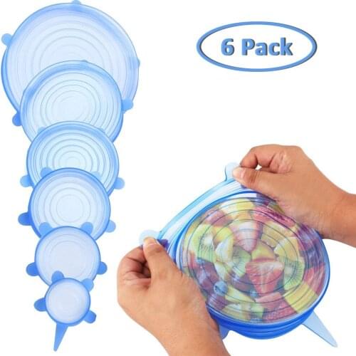 Homes Silicone Lids 6 Packs Various Size Flexible and Durable Stretch Food Saving Covers Blue