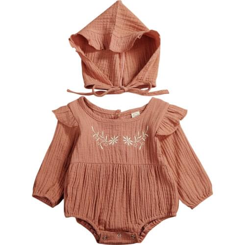 0-24M Newborn Infant Baby Girl Romper Embroidery Flower Long Sleeve Soft Jumpsuit Vintage Autumn Baby Girl Clothes