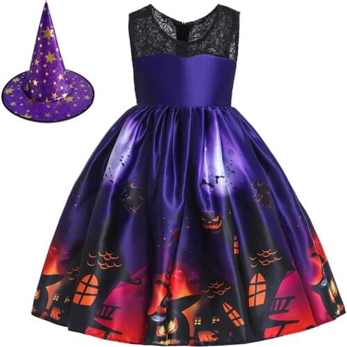 Halloween Vampire Costume Pumpkin Witch with Hat Summer Dress Vestidos Children Party Cosplay Christmas Princess Girls Clothes