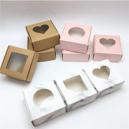 50pcs Kraft Gifts Boxes With Clear PVC Window For Packing Gifts/Jewelry/Candy/Handmade Soap/Crifts Paper Packaging Displays Box
