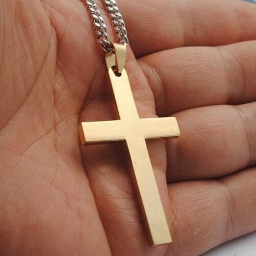 HNSP Stainless Steel Pendant Cross Necklace For Men Black Gold Silver Color 50cm Chian