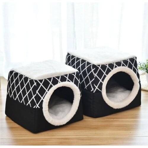 Pet House Cat Dog Bed Warm Soft Plush Kennel Cushion For Small Dogs Nest Deep Sleep Comfort Collapsible Use Cave Pet Supplies