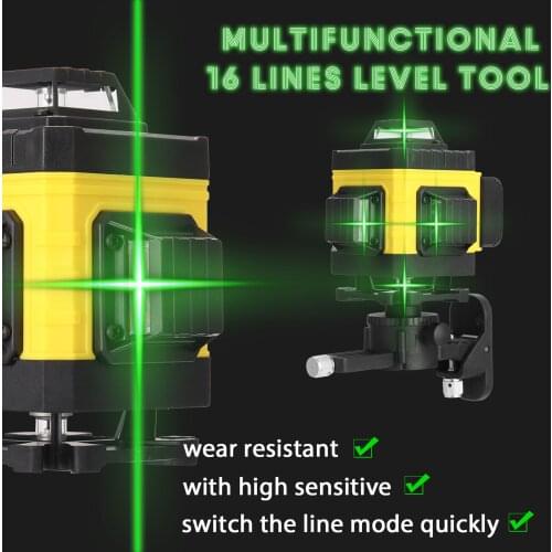 Multifunctional 16 Lines Laser Level Tool Vertical Horizontal Lines with 3° Self-leveling Function