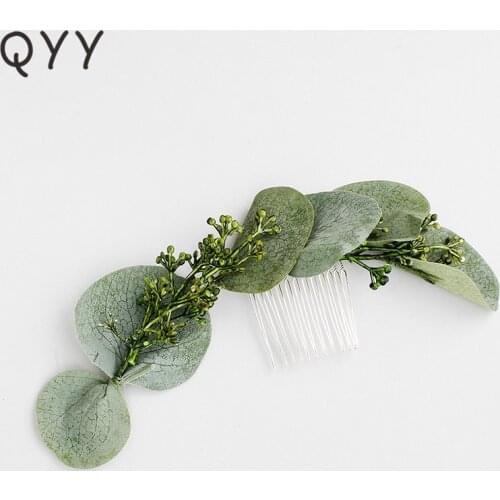 QYY Fashion Green Leaves Wedding Hair Comb Headpieces Bridal Hair Accessories Bride Bridesmaids Hair Clips