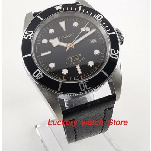 41mm Corgeut mens watch black dial black Bezel sapphire glass Automatic wrist watch-CA37