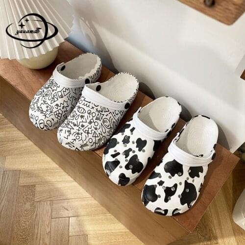 36-41 Womens Mules & Clogs Summer Female Sandals Print Concise Slip-On Cartoon Beach Slippers Ladies Garden Shoes Hy16