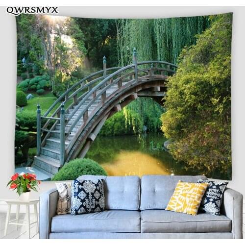 Arch Bridge Garden Scenery Tapestry Green Plants Natural Landscape Wall Hanging Living Room Bedroom Dorm Decor Wall Tapestries